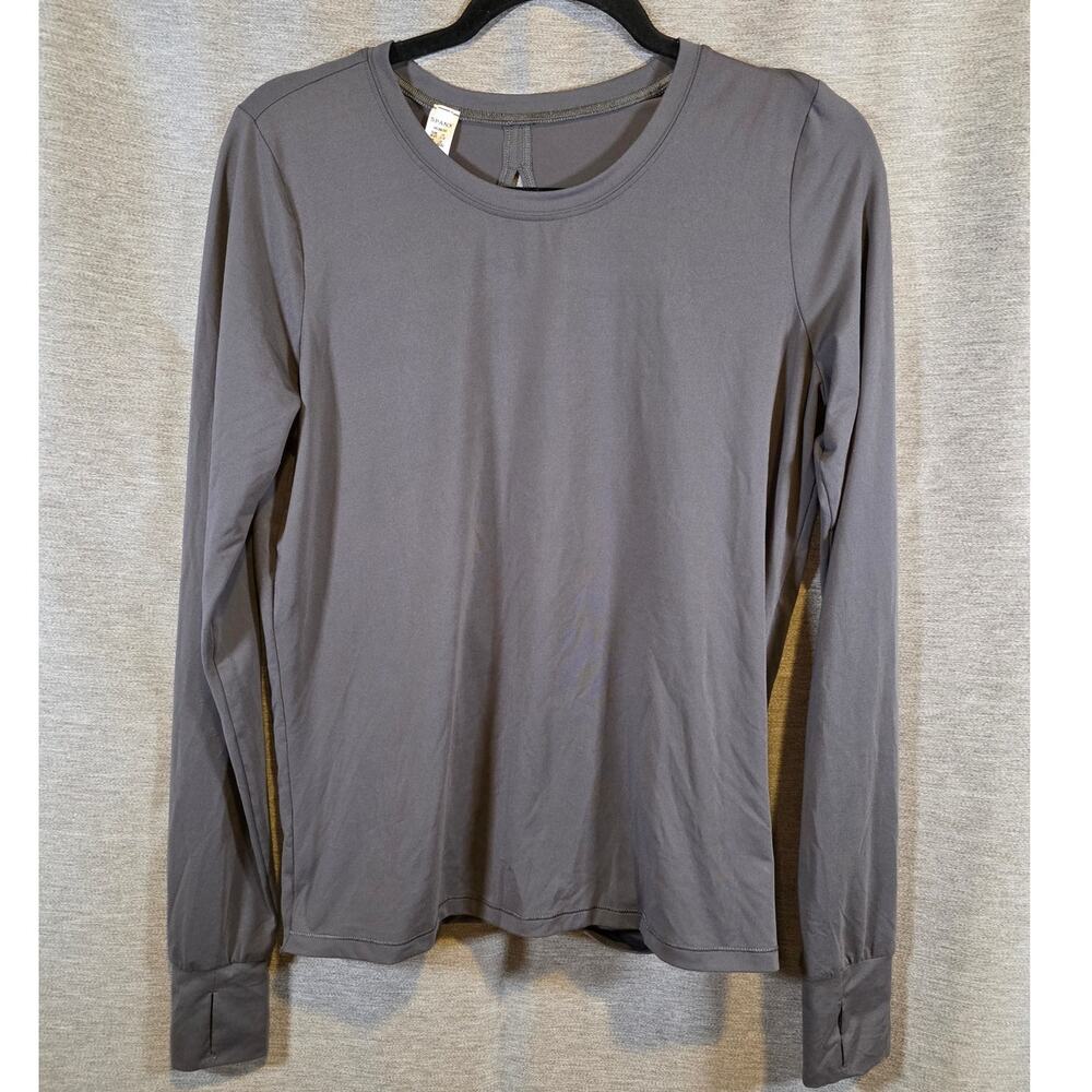 Spanx Butter Long Sleeve Tee Top Sz Med Gray Wrap Back Thumb Holes